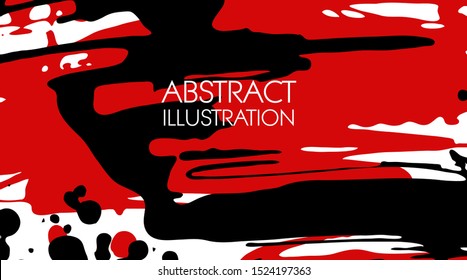 Red and black abstract background with ink splats. Japanese style composition. Aggressive futuristic dynamic background for wallpaper, interior, flyer cover, poster, banner, booklet.