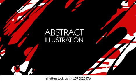 Red and black abstract background with ink splats. Japanese style composition. Aggressive futuristic dynamic background for wallpaper, interior, flyer cover, poster, banner, booklet.