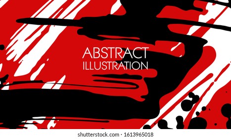 Red and black abstract background with ink splats. Japanese style composition. Aggressive futuristic dynamic background for wallpaper, interior, flyer cover, poster, banner, booklet.