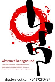 Fondo abstracto rojo y negro con pincel de tinta. Composición de estilo japonés. Fondo dinámico futurista agresivo para tapicería, interior, portada de volante, afiche, banner, folleto.