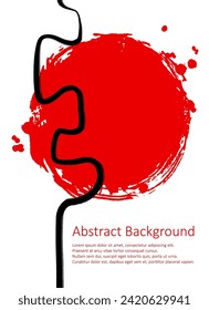 Red and black abstract background with ink brush. Japanese style composition. Aggressive futuristic dynamic background for wallpaper, interior, flyer cover, poster, banner, booklet.