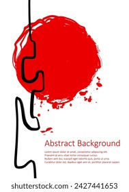 Red and black abstract background with ink brush. Japanese style composition. Aggressive futuristic dynamic background for wallpaper, interior, flyer cover, poster, banner, booklet.