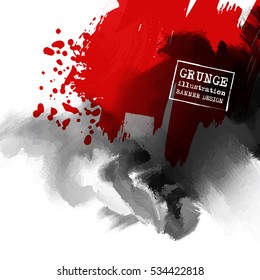 Red and black abstract background with ink splats. Japanese style composition. Aggressive futuristic dynamic background for wallpaper, interior, flyer cover, poster, banner, booklet.
