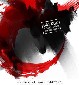 Red and black abstract background with ink splats. Japanese style composition. Aggressive futuristic dynamic background for wallpaper, interior, flyer cover, poster, banner, booklet.
