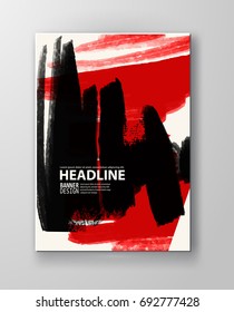Red and black abstract background with ink splats. Japanese style composition. Aggressive futuristic dynamic background for wallpaper, interior, flyer cover, poster, banner, booklet.