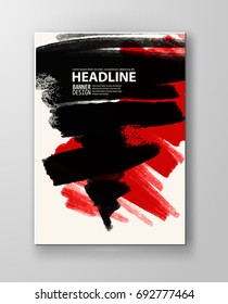 Red and black abstract background with ink splats. Japanese style composition. Aggressive futuristic dynamic background for wallpaper, interior, flyer cover, poster, banner, booklet.