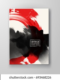 Fondo abstracto rojo y negro con manchas de tinta. Composición de estilo japonés. Fondo dinámico futurista agresivo para papel pintado, interior, portada de volante, afiche, banner, folleto.