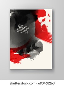 Red and black abstract background with ink splats. Japanese style composition. Aggressive futuristic dynamic background for wallpaper, interior, flyer cover, poster, banner, booklet.