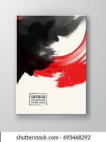Red and black abstract background with ink splats. Japanese style composition. Aggressive futuristic dynamic background for wallpaper, interior, flyer cover, poster, banner, booklet.