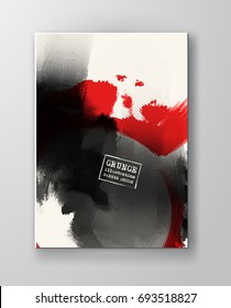 Red and black abstract background with ink splats. Japanese style composition. Aggressive futuristic dynamic background for wallpaper, interior, flyer cover, poster, banner, booklet.