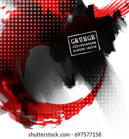 Fondo abstracto rojo y negro con salpicaduras de tinta. Composición de estilo japonés. Fondo dinámico futurista agresivo para el Fondo de pantalla, interior, cubierta del volante, cartel, Anuncio, folleto.