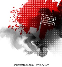 Red and black abstract background with ink splats. Japanese style composition. Aggressive futuristic dynamic background for wallpaper, interior, flyer cover, poster, banner, booklet.