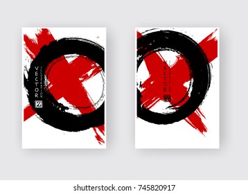 Red and black abstract background with ink splats. Japanese style composition. Aggressive futuristic dynamic background for wallpaper, interior, flyer cover, poster, banner, booklet.