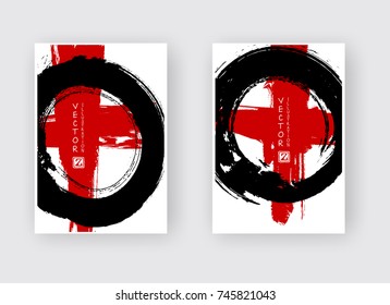 Red and black abstract background with ink splats. Japanese style composition. Aggressive futuristic dynamic background for wallpaper, interior, flyer cover, poster, banner, booklet.