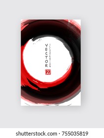 Red and black abstract background with ink round. Japanese style composition. Aggressive futuristic dynamic background for wallpaper, interior, flyer cover, poster, banner, booklet.