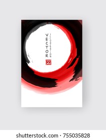 Red and black abstract background with ink round. Japanese style composition. Aggressive futuristic dynamic background for wallpaper, interior, flyer cover, poster, banner, booklet.