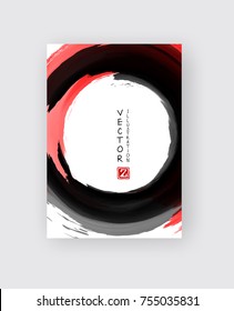 Red and black abstract background with ink round. Japanese style composition. Aggressive futuristic dynamic background for wallpaper, interior, flyer cover, poster, banner, booklet.