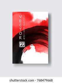 Red and black abstract background with ink splats. Japanese style composition. Aggressive futuristic dynamic background for wallpaper, interior, flyer cover, poster, banner, booklet.