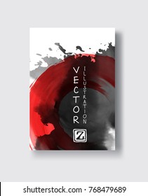 Red and black abstract background with ink splats. Japanese style composition. Aggressive futuristic dynamic background for wallpaper, interior, flyer cover, poster, banner, booklet.