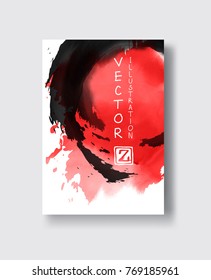 Red and black abstract background with ink splats. Japanese style composition. Aggressive futuristic dynamic background for wallpaper, interior, flyer cover, poster, banner, booklet.