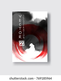 Red and black abstract background with ink splats. Japanese style composition. Aggressive futuristic dynamic background for wallpaper, interior, flyer cover, poster, banner, booklet.