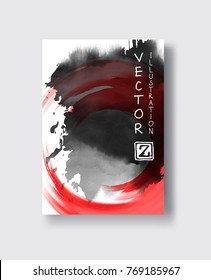 Red and black abstract background with ink splats. Japanese style composition. Aggressive futuristic dynamic background for wallpaper, interior, flyer cover, poster, banner, booklet.