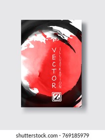 Red and black abstract background with ink splats. Japanese style composition. Aggressive futuristic dynamic background for wallpaper, interior, flyer cover, poster, banner, booklet.