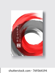 Red and black abstract background with ink splats. Japanese style composition. Aggressive futuristic dynamic background for wallpaper, interior, flyer cover, poster, banner, booklet.