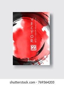 Red and black abstract background with ink splats. Japanese style composition. Aggressive futuristic dynamic background for wallpaper, interior, flyer cover, poster, banner, booklet.