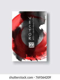 Red and black abstract background with ink splats. Japanese style composition. Aggressive futuristic dynamic background for wallpaper, interior, flyer cover, poster, banner, booklet.