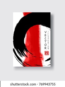 Red and black abstract background with ink splats. Japanese style composition. Aggressive futuristic dynamic background for wallpaper, interior, flyer cover, poster, banner, booklet.