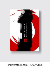 Red and black abstract background with ink splats. Japanese style composition. Aggressive futuristic dynamic background for wallpaper, interior, flyer cover, poster, banner, booklet.