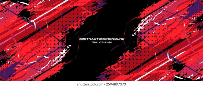 Red and Black Abstract Background with Sportly Style and Grunge Effect. Brush Stroke Illustration Vector, Poster. Scratch Texture Elements For Design Template
