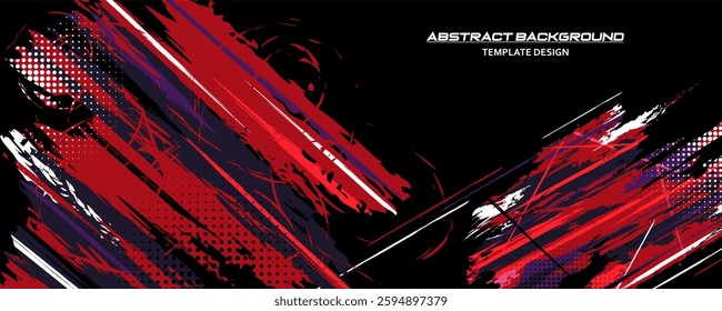 Red and Black Abstract Background with Sportly Style and Grunge Effect. Brush Stroke Illustration Vector, Poster. Scratch Texture Elements For Design Template