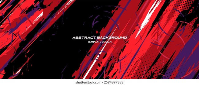 Red and Black Abstract Background with Sportly Style and Grunge Effect. Brush Stroke Illustration Vector, Poster. Scratch Texture Elements For Design Template