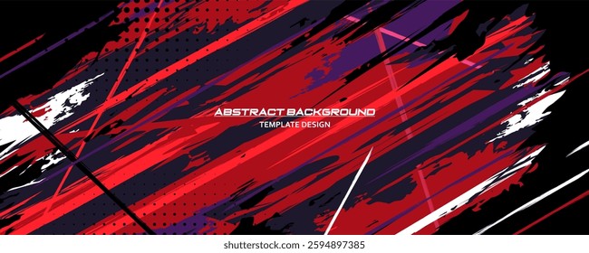 Red and Black Abstract Background with Sportly Style and Grunge Effect. Brush Stroke Illustration Vector, Poster. Scratch Texture Elements For Design Template