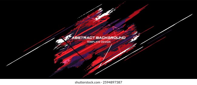 Red and Black Abstract Background with Sportly Style and Grunge Effect. Brush Stroke Illustration Vector, Poster. Scratch Texture Elements For Design Template