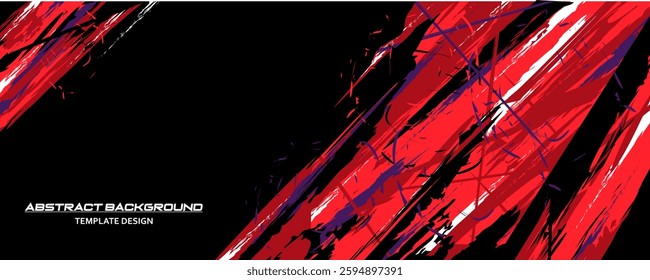 Red and Black Abstract Background with Sportly Style and Grunge Effect. Brush Stroke Illustration Vector, Poster. Scratch Texture Elements For Design Template