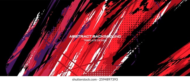 Red and Black Abstract Background with Sportly Style and Grunge Effect. Brush Stroke Illustration Vector, Poster. Scratch Texture Elements For Design Template