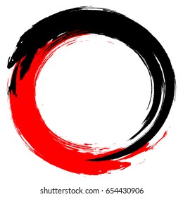 Red black abstract circle painted with a brush