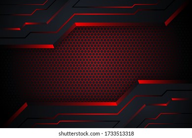 Red and black abstract corporate banner design with hexagon texture. Vector technology background. horizontal layout. 