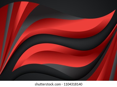 Red and Black abstract curve and wavy vector background for card, annual business report, poster template
