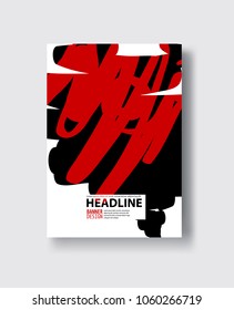 Red and black abstract design. Ink paint on brochure, Color element isolated on white. Grunge banner paints. Simple composition. Liquid ink. Background for banner, card, poster, identity,web design.