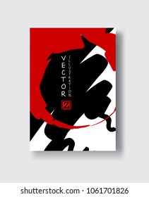 Red and black abstract design. Ink paint on brochure, Color element isolated on white. Grunge banner paints. Simple composition. Liquid ink. Background for banner, card, poster, identity,web design.