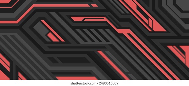 Red and black abstract lines background. Minimalistic trendy horizontal cover in cyberpunk style.