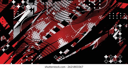 Fundo de corrida abstrata vermelho e preto, design de livery, vetor, eps 10.