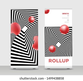 Red black Abstract Shapes Modern Exhibition Advertising Trend Business Roll Up Banner Stand Poster Brochure flat design template creative concept. Red black Roll Up EPS. Presentation Cover