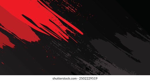 Red and black abstract strokes on a black background, dynamic composition, minimalism.