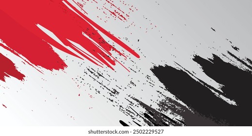 Red and black abstract strokes on a white background, dynamic composition, minimalism.