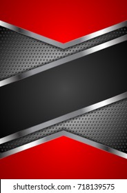 Red and black abstract tech metal design on perforated background